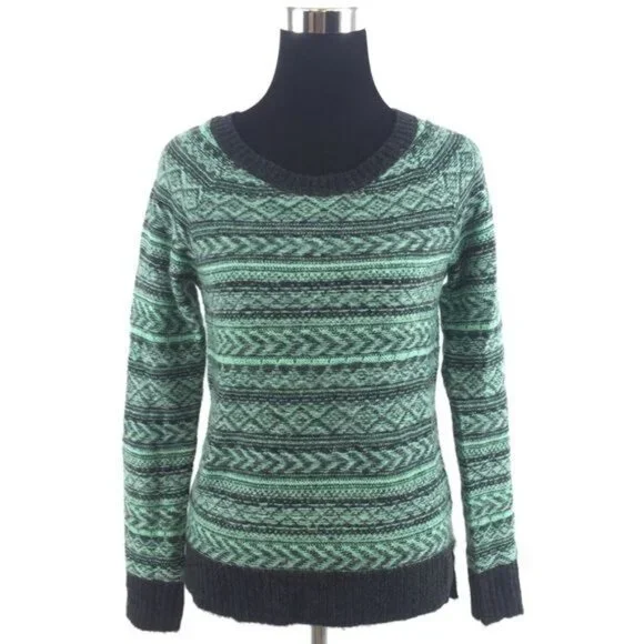 Vintage NWT American Eagle Outfitters Fair Isle Crew Neck Mint Green & Gray Cozy - Picture 2 of 7